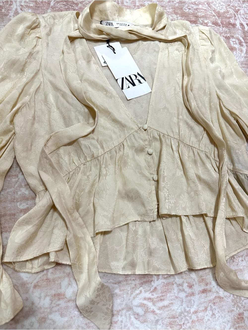 NWT Zara Satin Jacquard Blouse - Picture 3 of 12